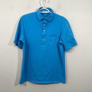 Criquet Polo Shirt Mens Medium‎ Blue Pocket Logo Golf Slim Fit Organic Cotton